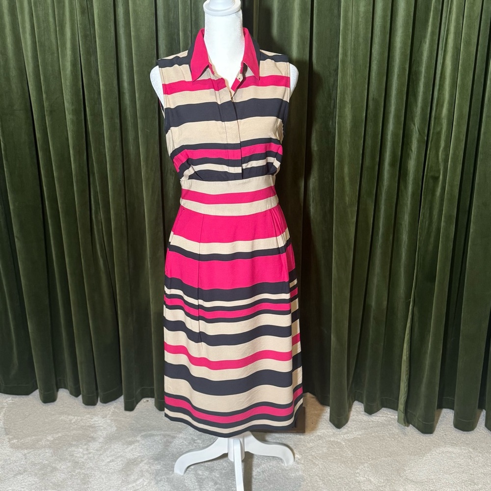 LK Bennett Striped Midi Dress - Pink, Black, Cream
